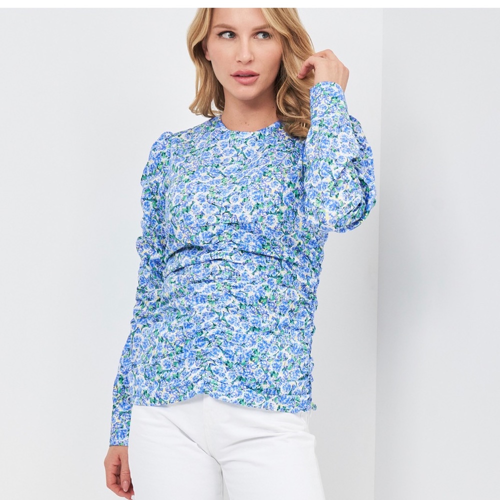 NWT Zara Blue White Floral Cotton Long Sleeve Top XS Garden Party - Picture 8 of 15